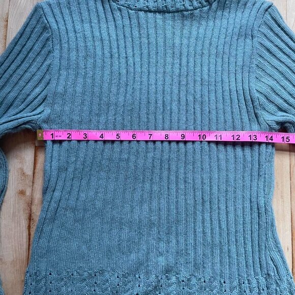 Y2K Vintage Sage Green Turtleneck Sweater | Flare Sleeve | Coquette Sz L Holiday - Picture 6 of 9